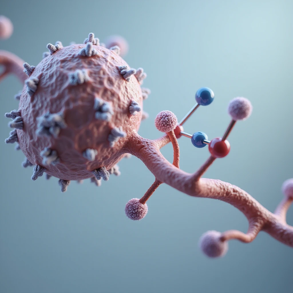 Scientific 4K illustration of a cellular receptor binding to a thyroid hormone molecule with molecular details on neutral background emoji