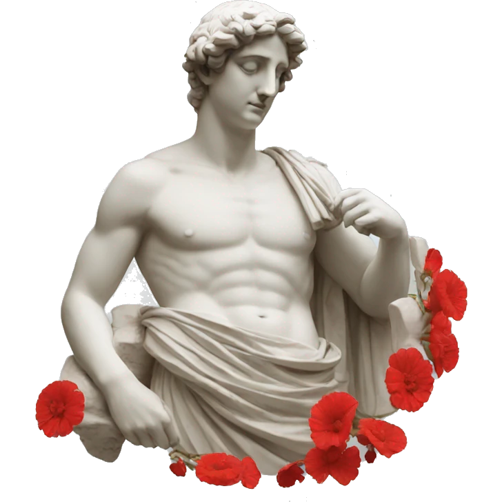 greek sculpture with red flower emoji