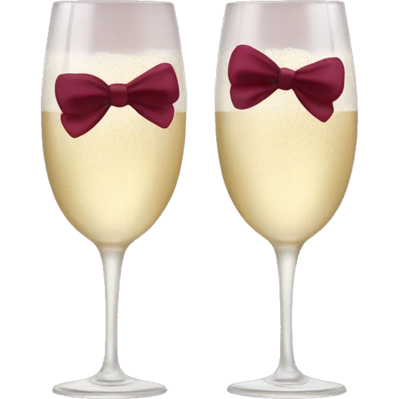 Two glasses of champagne cheering with burgundy bows emoji