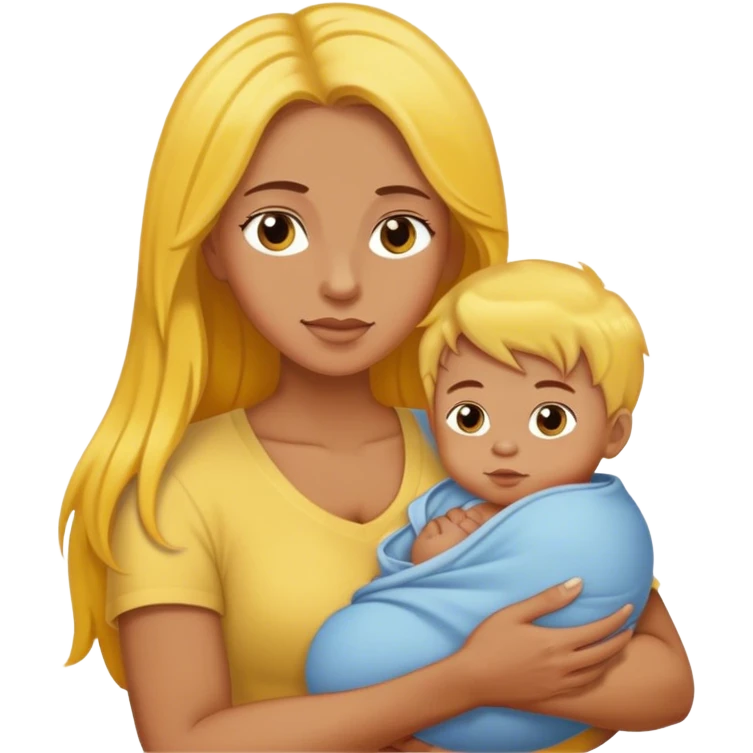 mom with long brown hair holding boy baby with yellow hair emoji