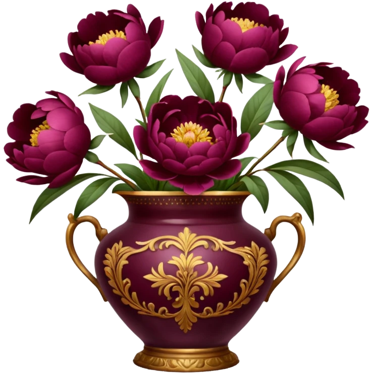 5 burgundy peonies in a vintage vase emoji