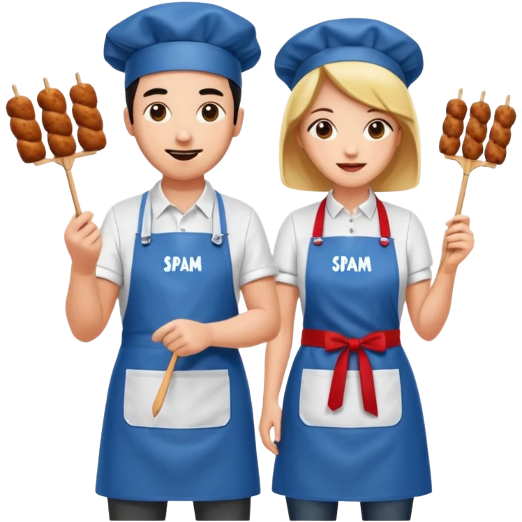 spam artists welcoming guests at a spam meat art gallery exhibition  emoji