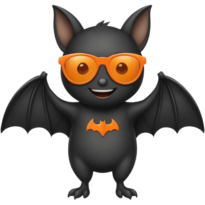 cute black bat with orange sunglasses, full body emoji