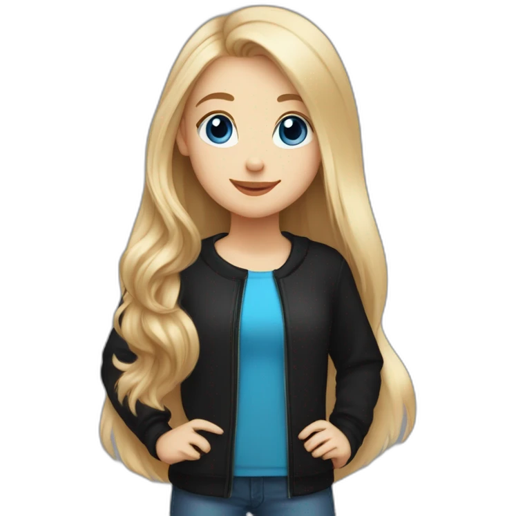 blonde girl with long hair , blue eyes , a black longsleeve that says ,,lilli‘‘ , a hamster on her shoulder emoji