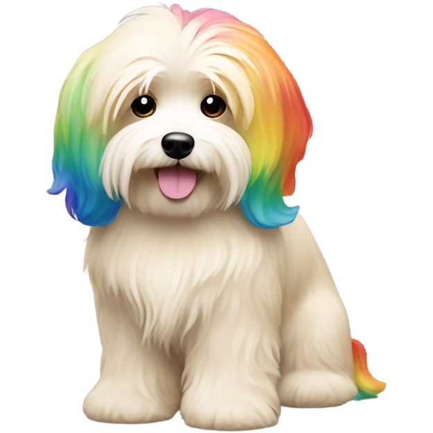 Cream colored havanese with RAINBOW dyed TAIL (NOT RAINBOW EARS) emoji