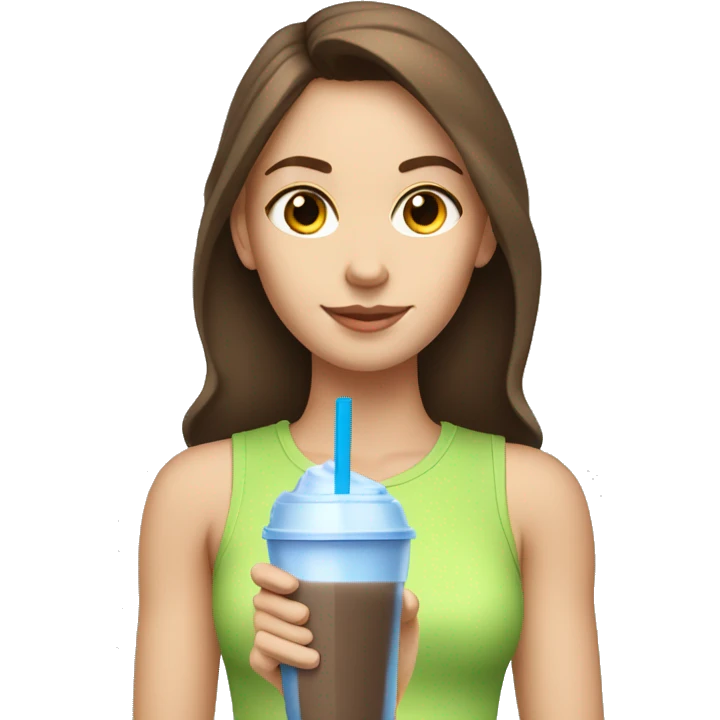 Brown haired white girl drinking protein shake side view emoji