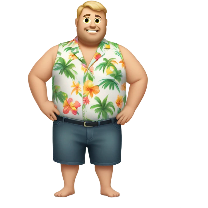 Chubby white guy in hawai shirt and underwear emoji