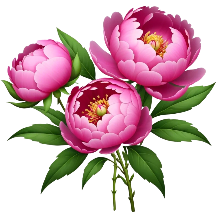 bouquet pink Peony, luxuriant, stem, leaf, bud emoji