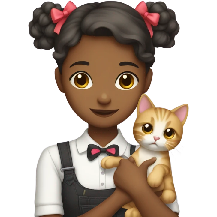 Cute girl with bows with a cat emoji