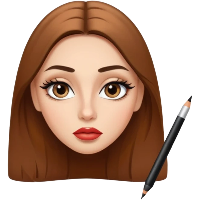 Girl with long straight brown hair big eyebrow a straight nose big lips and almond eyes with lipliner and eyeliner on  emoji