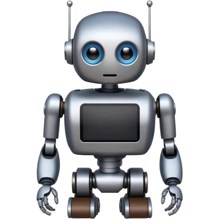 I want atom from reel steel that has gray body with black screen and blue eyes  form the screen and a brown top a  robot his face is the screen  emoji