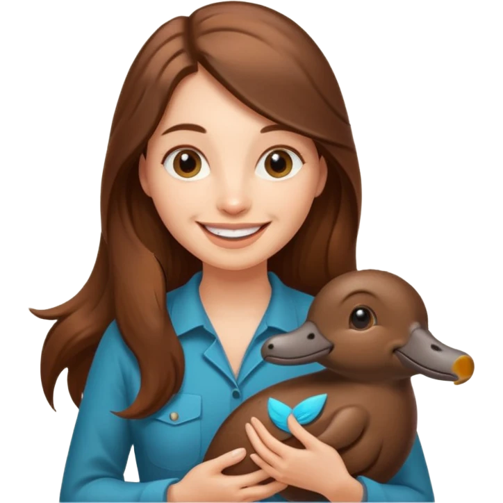 long brownhaired woman playing with platypus emoji