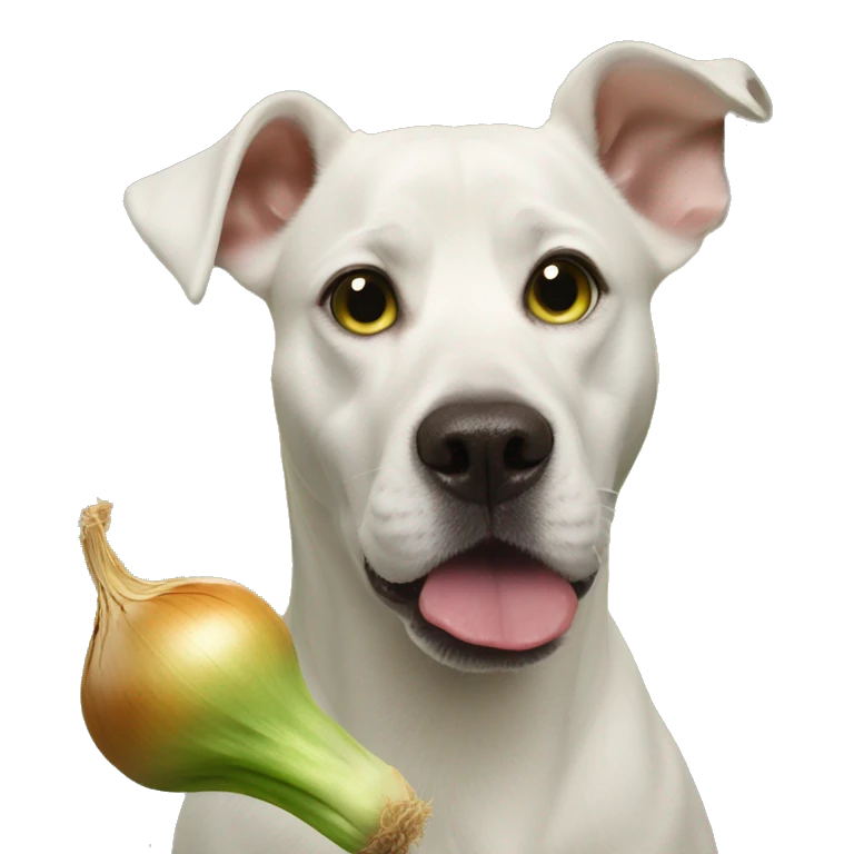 dog eating onion dressed as shrek emoji