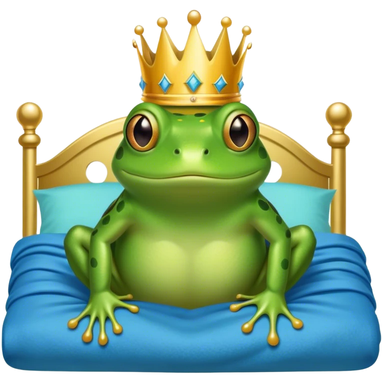 Frog with a crown on in a bed covers with a blanket emoji