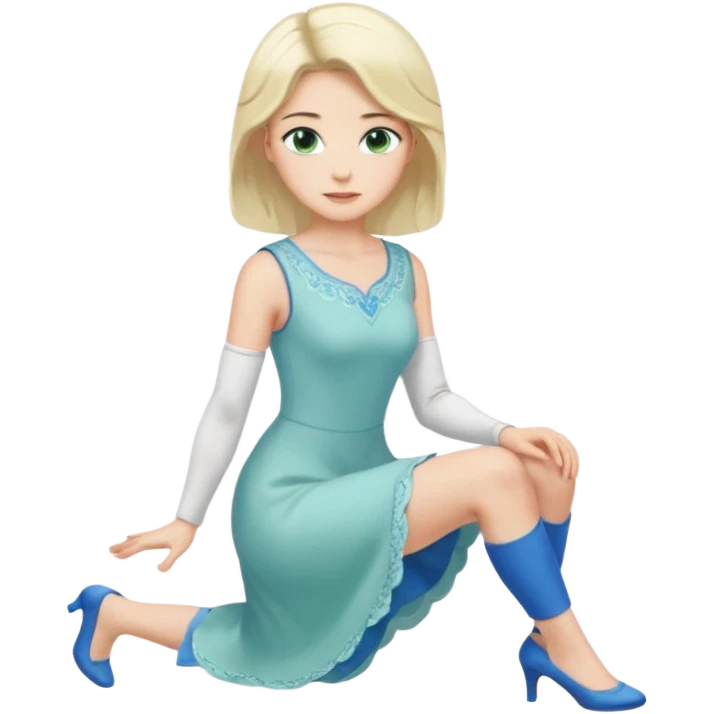 prince, upright, black Hair, blue eyes, garment,  woman, bending knee, white sleveless dress, blonde hair, green eyes, emoji