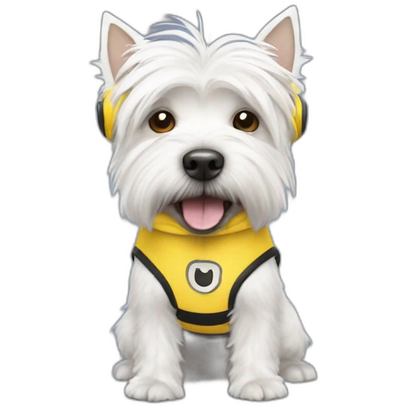 Whest Highland White Terrier dressed as minion emoji