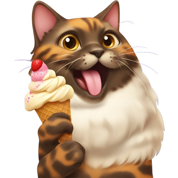 Fat Tortishell cat eating ice cream emoji