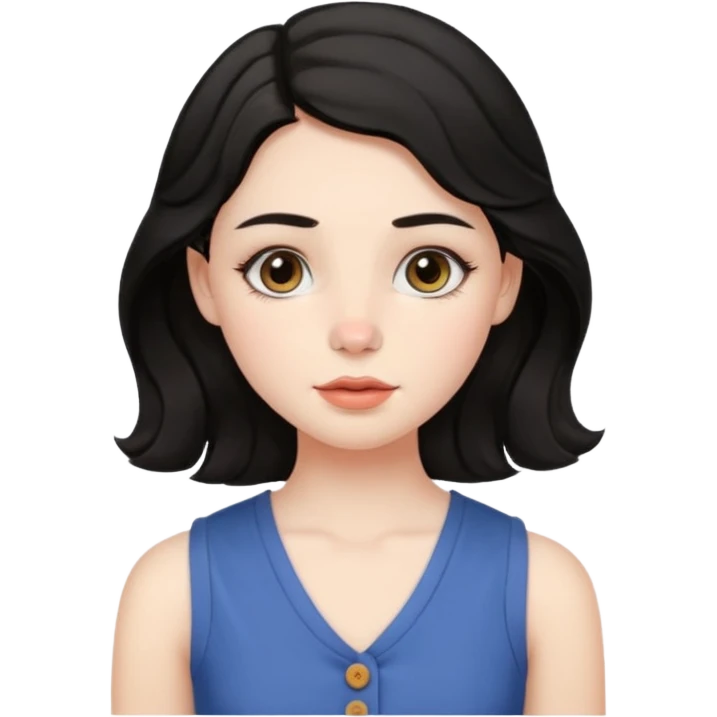aesthetic girl , pale skin, doe eyes, button nose, soft arched brows,round face,full lips,medium wavy black hair , wears sleeve less,no makeup. please kindly genarate this avatar emoji