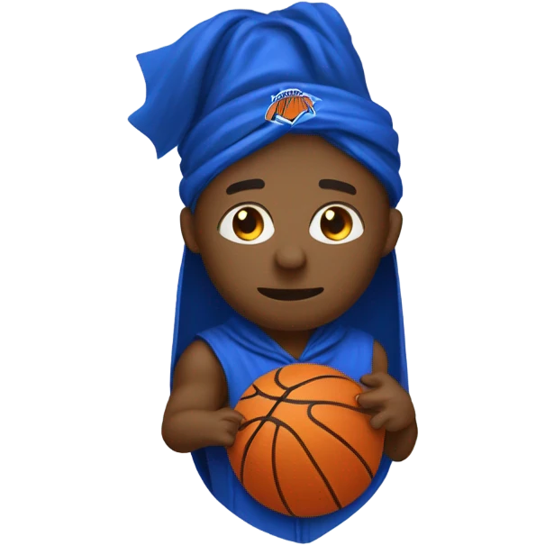 The Knicks with a blue and orange cape spinning a basketball on its head. emoji