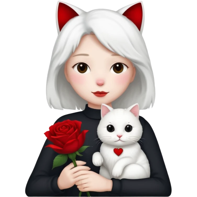 Flower 🌹in hand whiteout face in hand cat emoji
