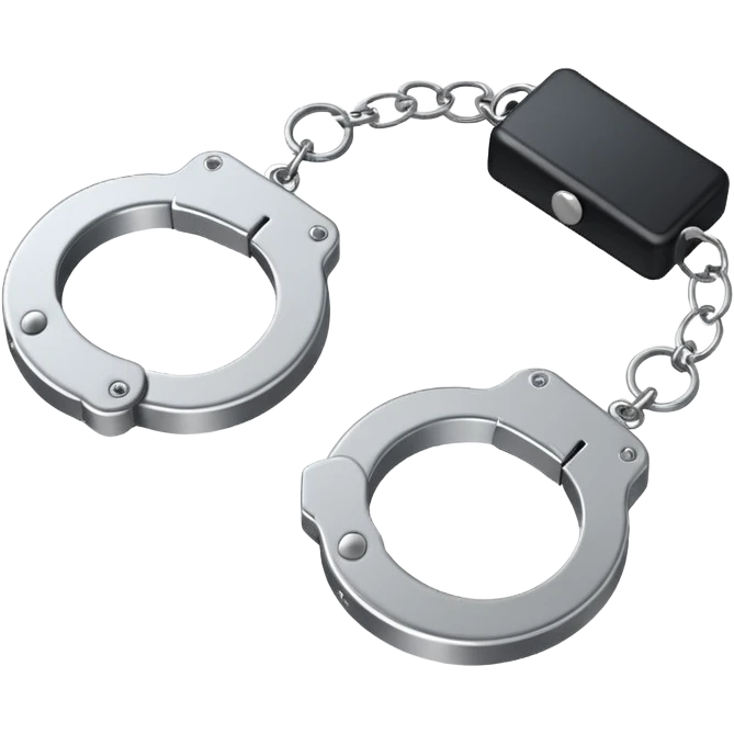 Minimalistic metallic handcuffs emoji, reflective metal, simple flat vector design, futuristic minimal style emoji