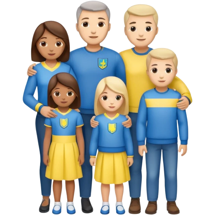 Ukrainian family with ukrainian flag on their clothes emoji