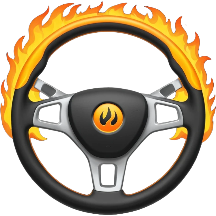 a black steering wheel of a car and only in the center is a flame, nowhere else emoji