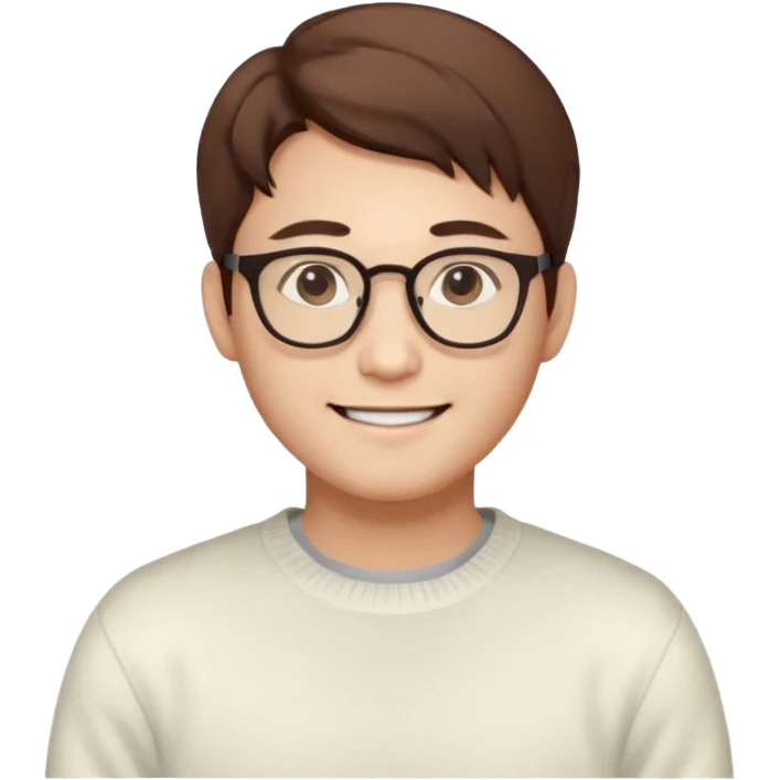 Korean 31-year-old male marketer / White sweater / Glasses / White face / Smiling expression / Brown hair emoji