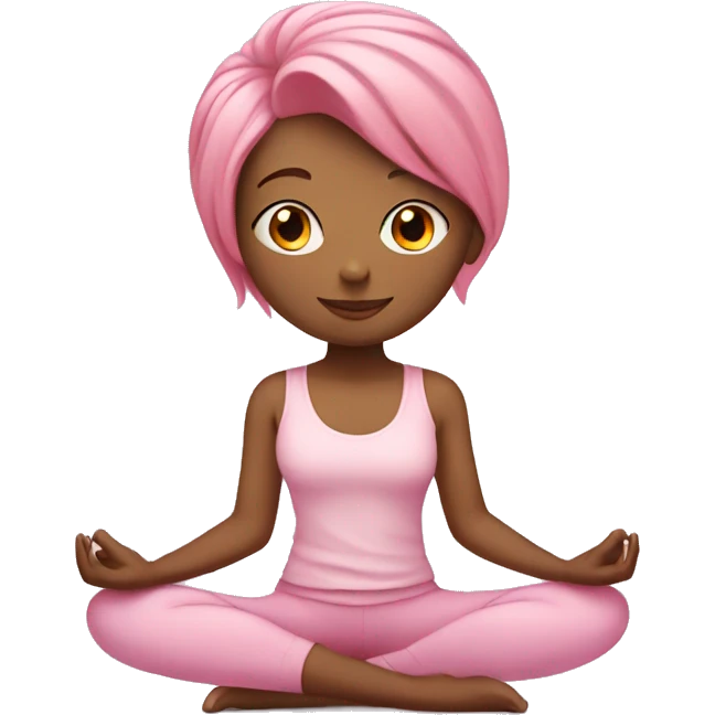 Pink hair, girl doing yoga with light pink outfit emoji
