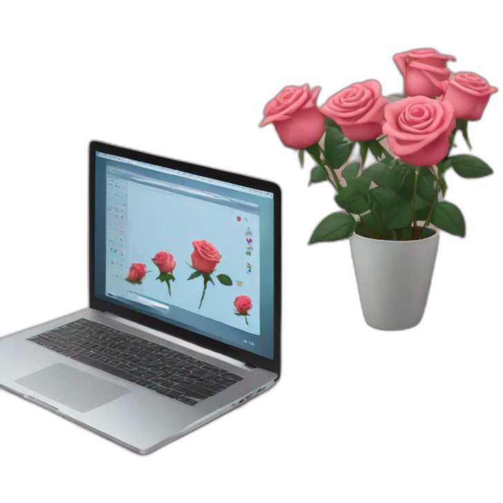 roses on a screen of a laptop emoji