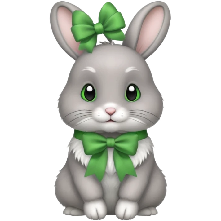 grey rabbit wear green bow emoji