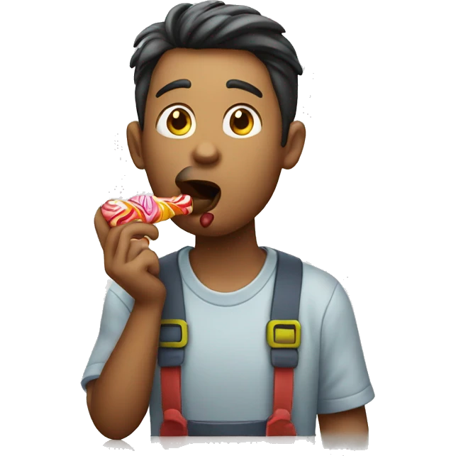 man licking a candy emoji