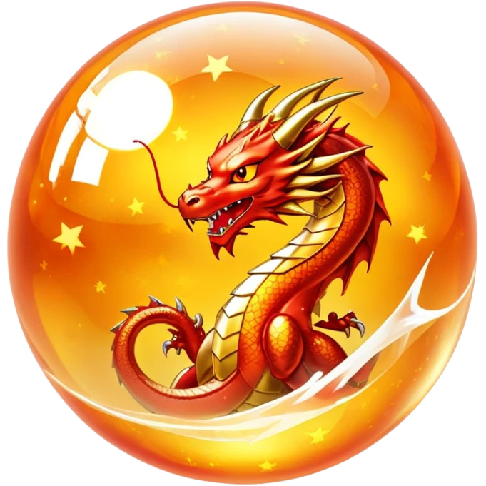Orange crystal Dragon Ball with red stars inside, glowing golden orb with visible red stars, classic anime style emoji