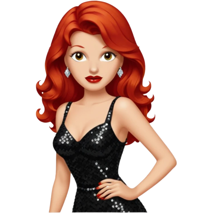 Rita Hayworth with long red hair, black sequin outfit emoji