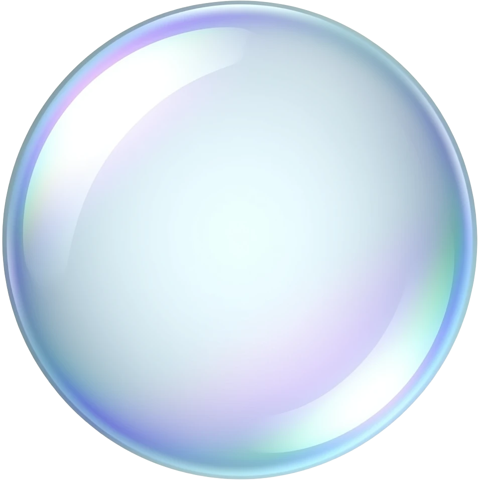 aesthetic soap bubble emoji, transparent with subtle rainbow reflections, glossy surface, soft lighting, minimal clean design emoji