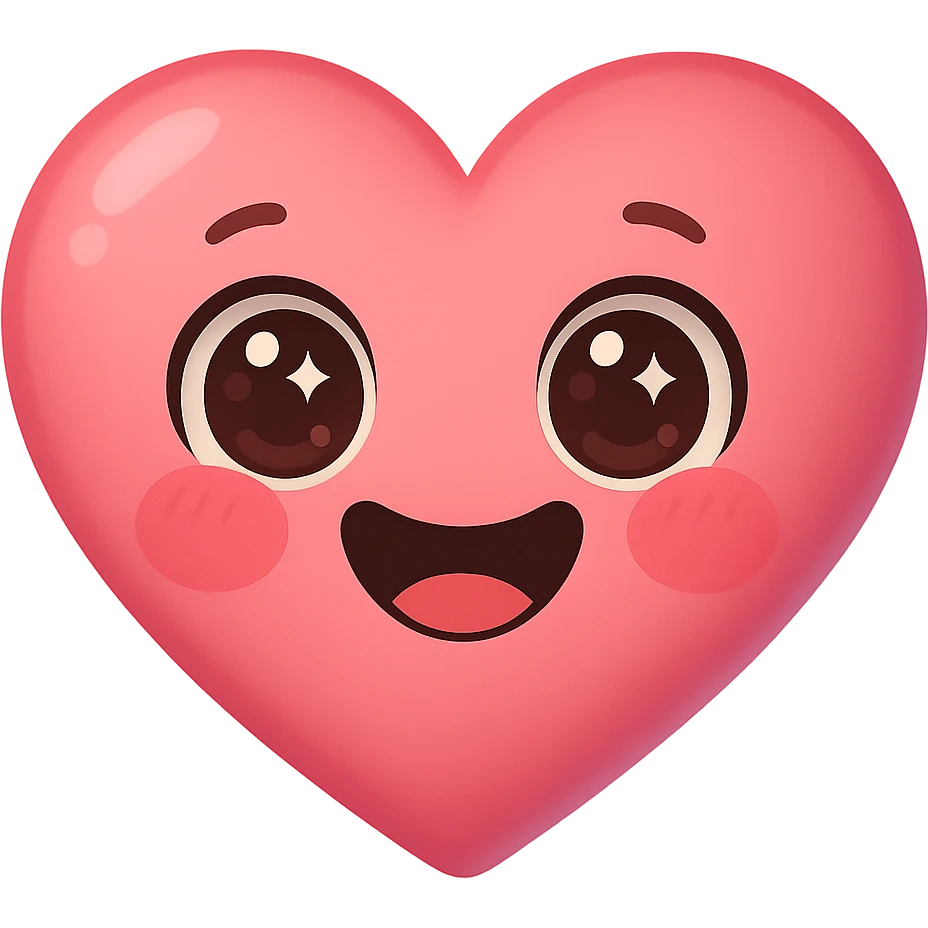 a new cute pink emoji, heart-shaped, big eyes, smiling, blushing cheeks emoji