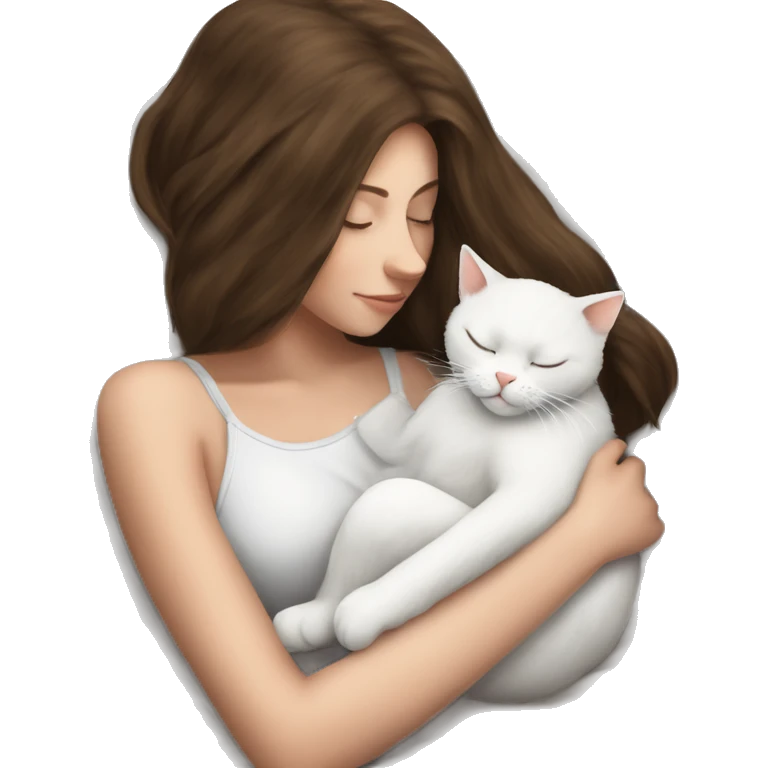 White kitty sleeping on brunette white girl's lap emoji