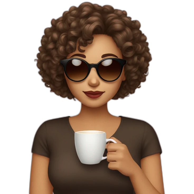 woman with curly short hair brown light skin and round sunglasses drinking tea emoji