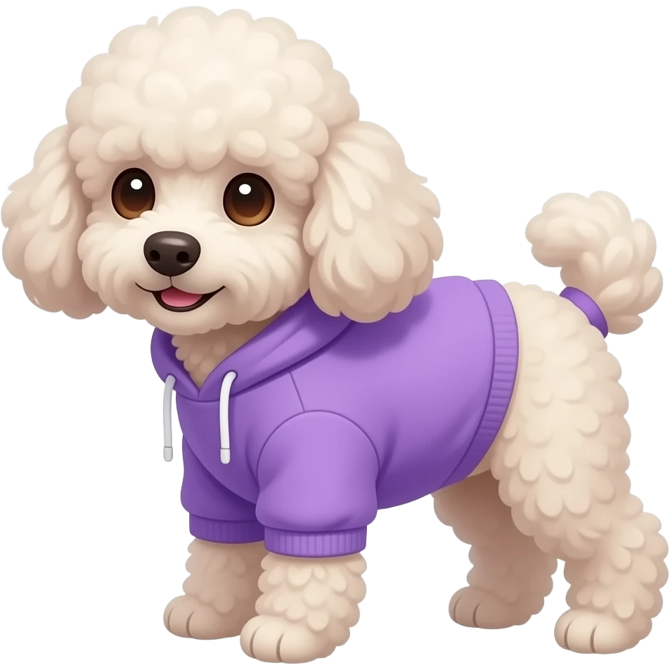 a toy poodle dog in a purple sweatshirt emoji