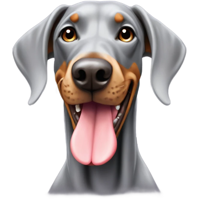 playful grey dobermann with tongue out and floppy ears emoji