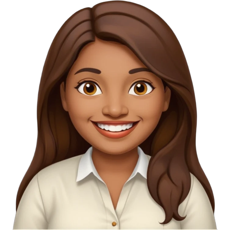 40 yr old chubby Sri Lankan woman, dark skin, straight brown hair, big smile, white teeth, european clothes, longer hair emoji