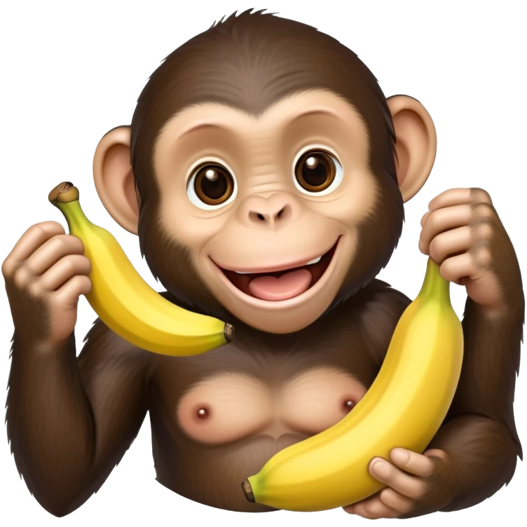 cartoon chimpanzee happily holding a banana emoji