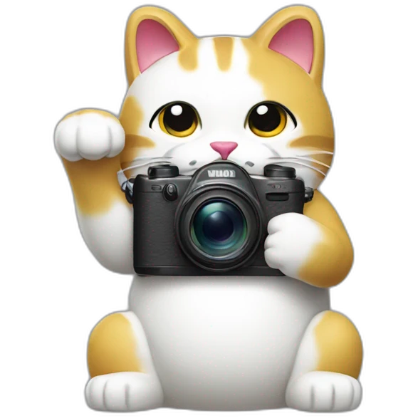 maneki neko with a camera and the arm up emoji
