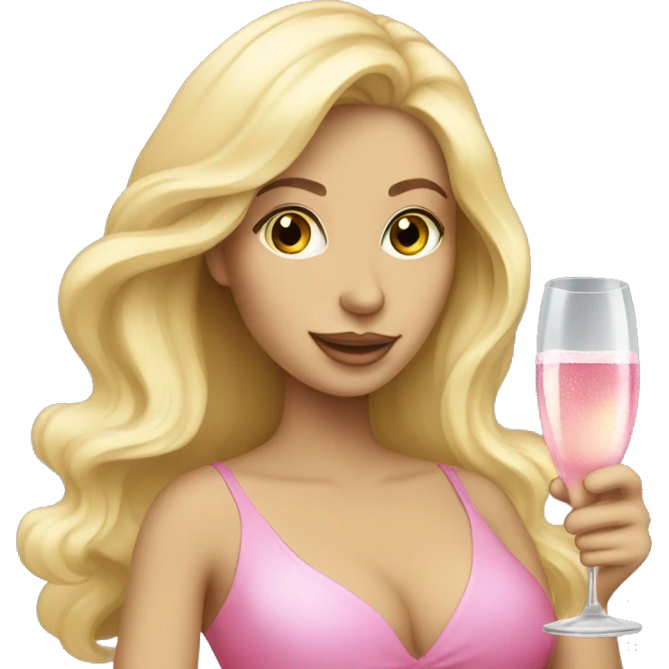 Pretty blonde lady with flowing hair drinking pink champagne emoji