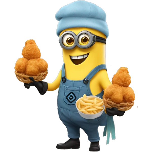 minion holding fried chicken smiling happy holding silly string can emoji