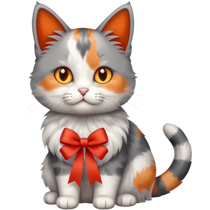 Dilute calico cat with ribbon emoji