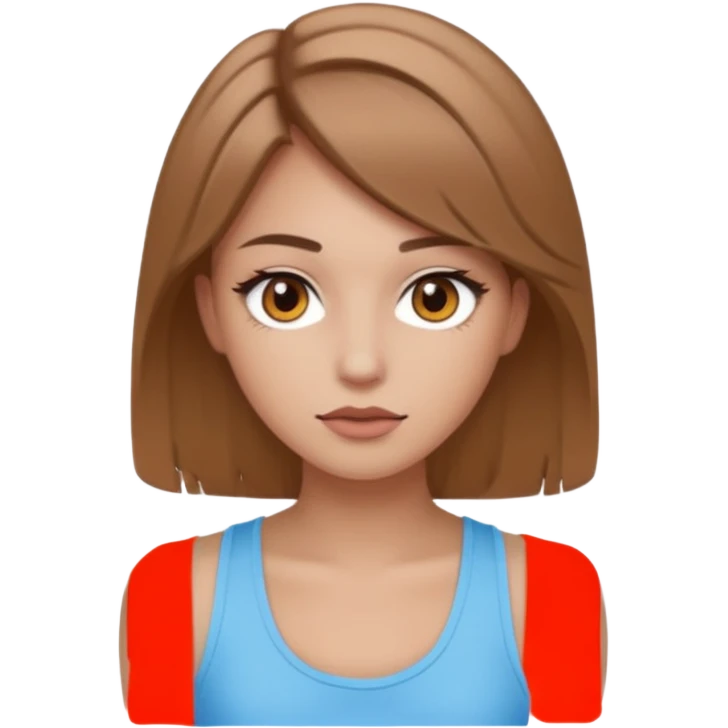 a girl with makeup on and really light brown colered hair and eyes with a tank top scin color white emoji