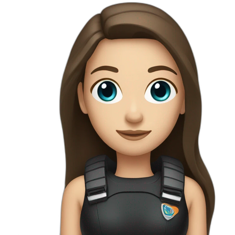 a woman with an a black scubadiver suit. she has blue eyes, brown long and straight hair emoji