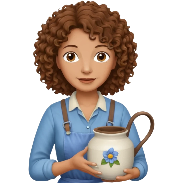 Older female florist – curly hair, holding water pot emoji