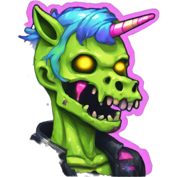 Pixel art of Zombie Vaporwave black holographic oilslick zombie unicorn yellow caution tape emoji